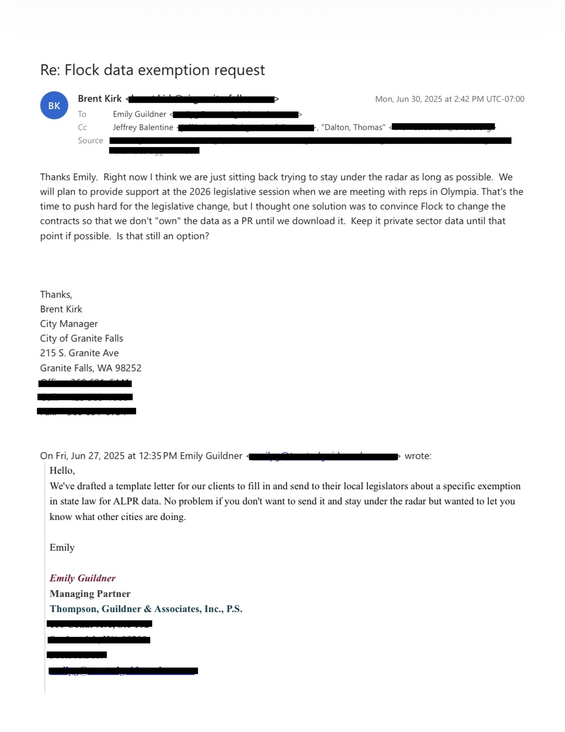 City / police / counsel correspondence